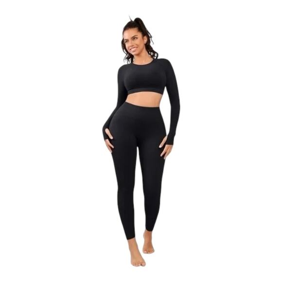 Cosmolle AirWear Long Sleeve & High-Waist Legging Set Black Size XXL NWT